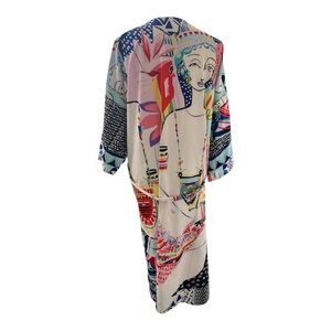 Unbranded One Size Boho Pop Art Long Belted Kimono Excellent Condition